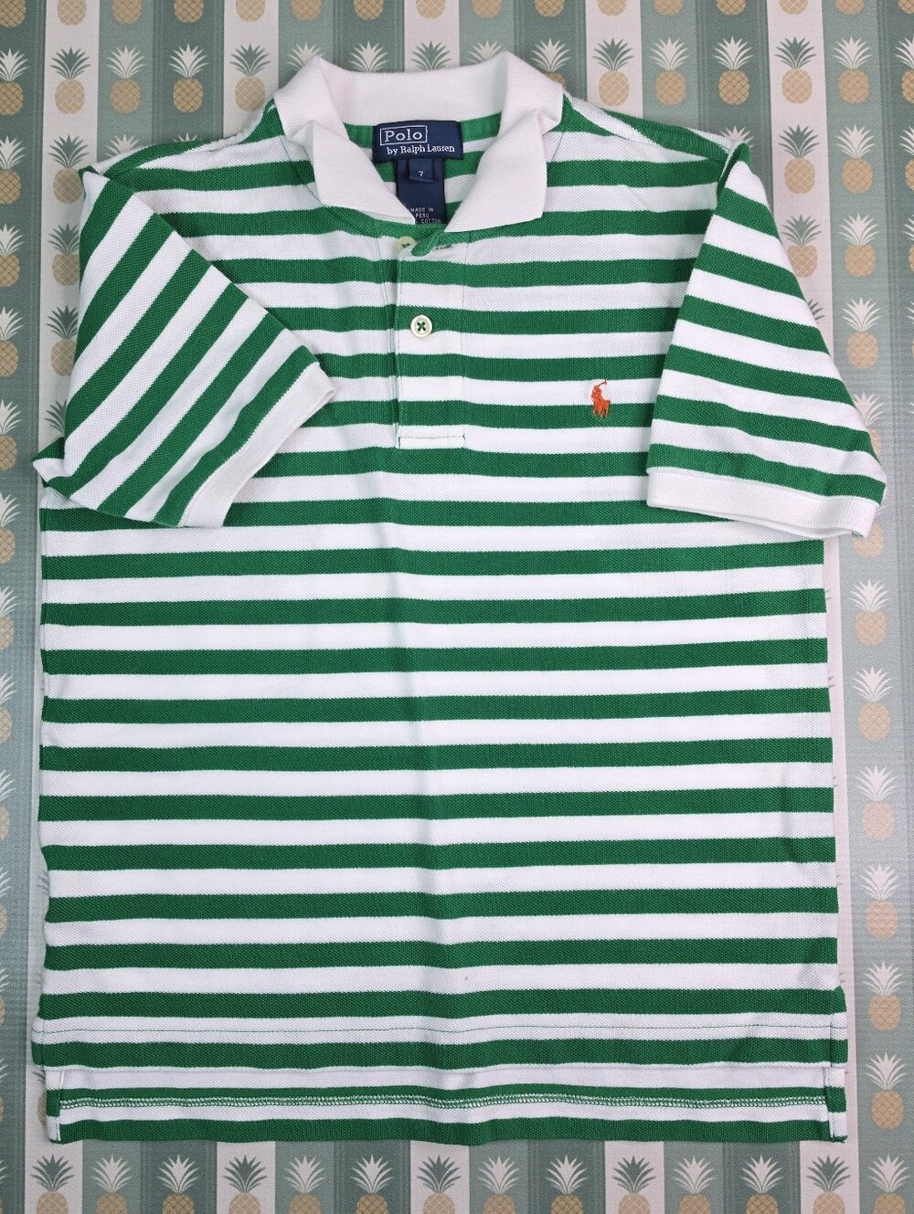 Ralph Lauren Polo Kids Green & White Striped Polo Shirt